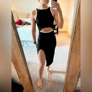 Ribbed Cut-out Black & White Dress